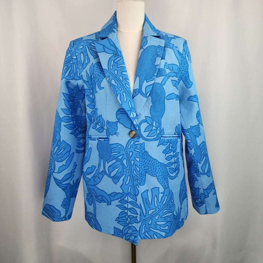 Las Surenas Women's Blue Life In Color Linen Cotton Blazer Size L NWT